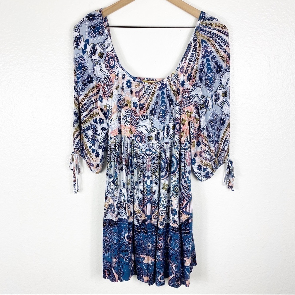 PRINCESS VERA WANG GIRLS BOHO BLUE PINK FLORAL LONG SLEEVE DRESS SIZE S